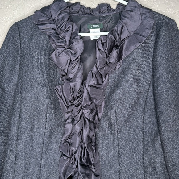 J. Crew Gray Wool Chimera Silk Ruffle Collar Blazer Jacket Charcoal Gray - Picture 6 of 8